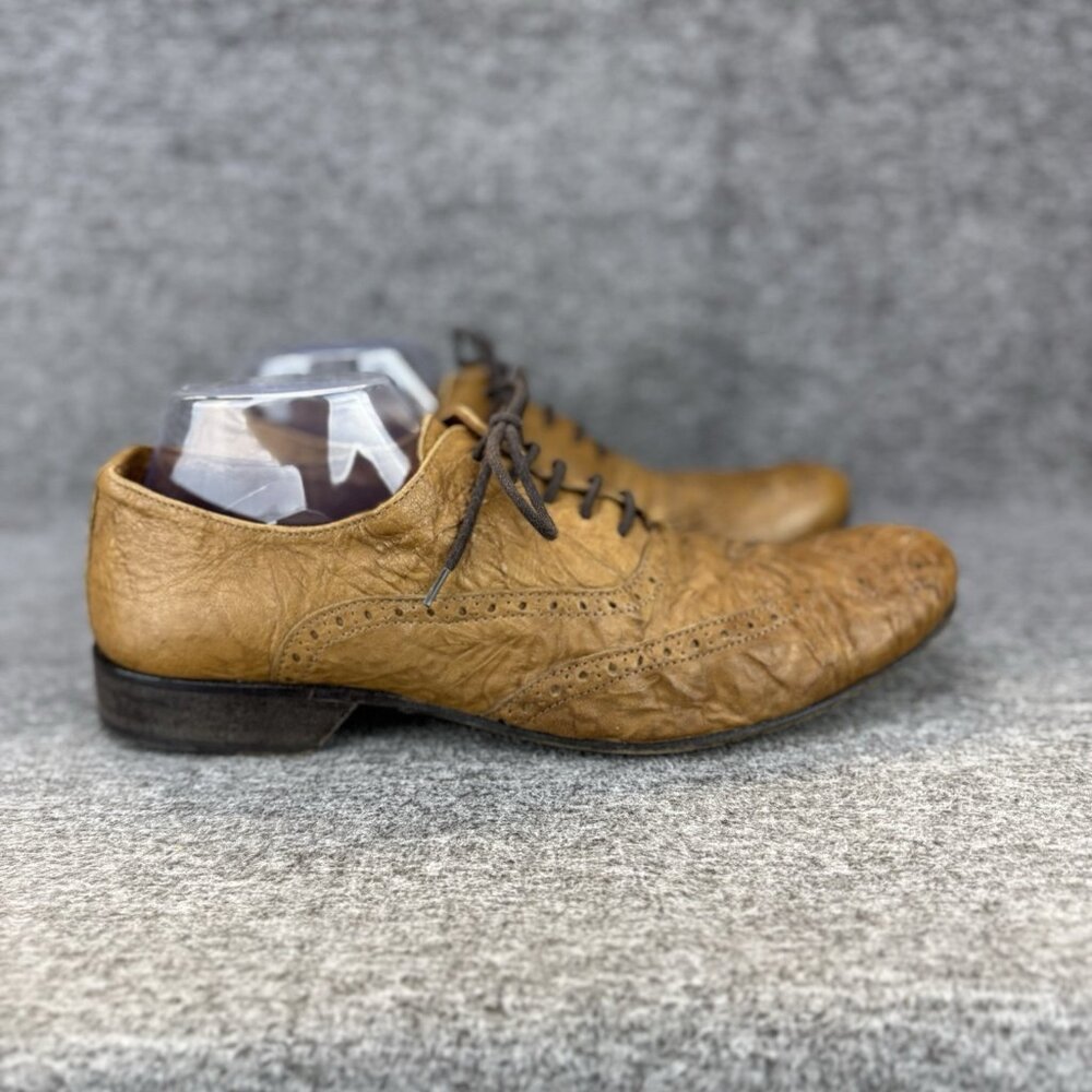 ✅ Mens 9 Aldo Oxfords Soft Brown Leather Wingtip Embroidered Lace Up Dress Shoes - Picture 8 of 11
